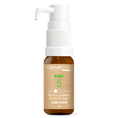Olej CannabiGold Easy 5 % (4,5 % CBD, 0,5 % CBG), 600 mg, 12 ml