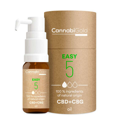 Olej CannabiGold Easy 5 % (4,5 % CBD, 0,5 % CBG), 600 mg, 12 ml