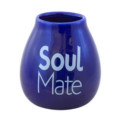 Tykwa ceramiczna niebieska z napisem "Soul Mate" o pojemności 350ml.