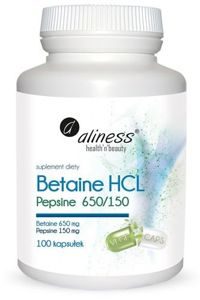 Betaine HCL, Pepsyna 650/150 mg x 100 kapsułek